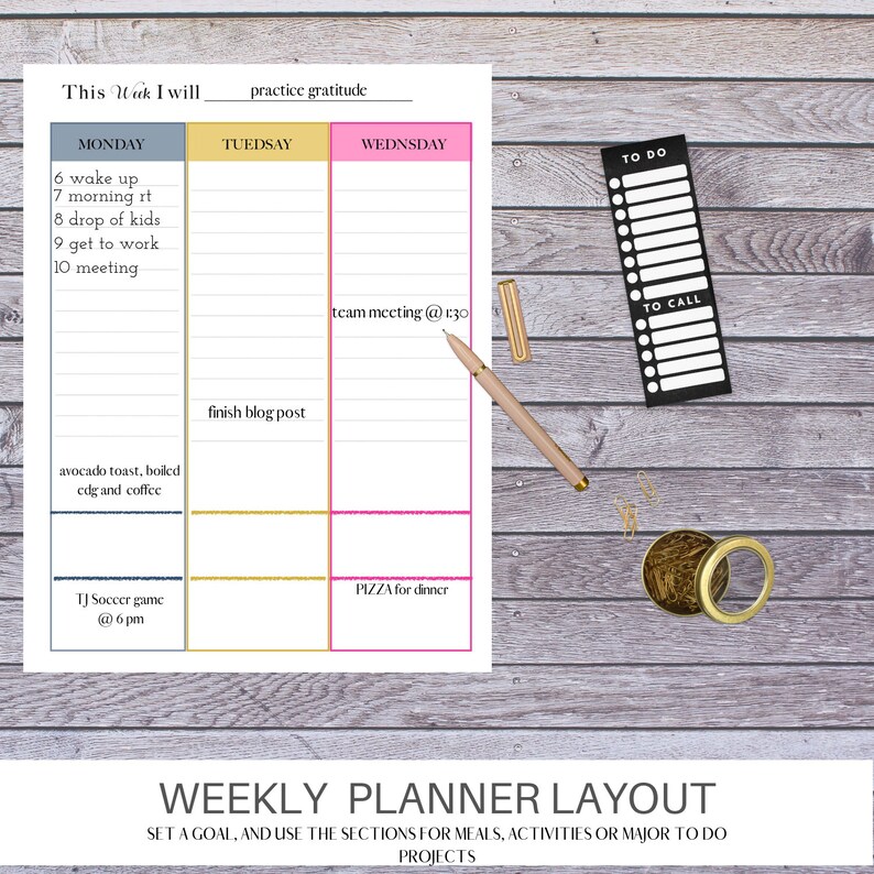Vertical weekly planner printable planner pages weekly etsy