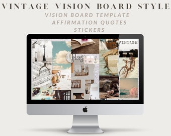 Vintage Digital Vision Board Template, Manifestation Board, Law of Attraction Method, Goal Board Template