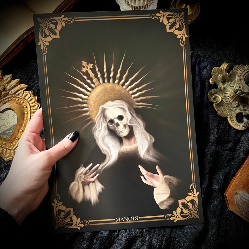 Macabre Madonna. A4 and A6 Print, Postcard. Skeleton Madonna Drawing Etsy