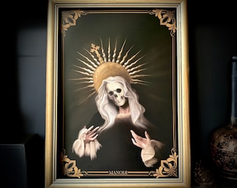 Macabre Madonna. Print A4 and A6, postcard. Skeleton Madonna drawing