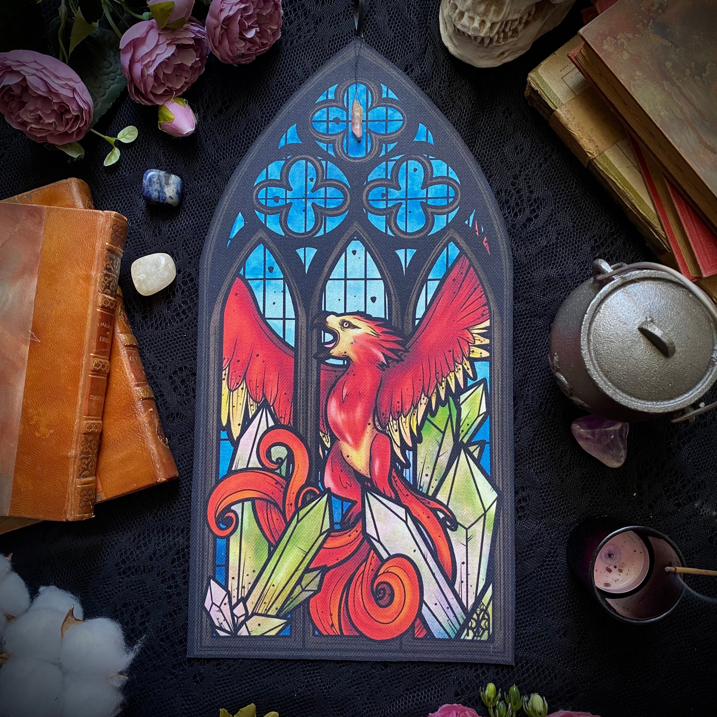 Le Phoenix. Décoration Murale, Vitrail Phœnix et Cristaux