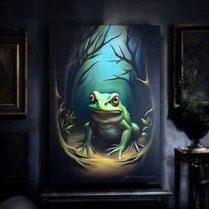 La lune des Grenouilles. Print A4 et A6, carte postale. Illustration crapaud, forêt et lune. Dark academia