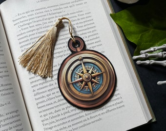 Compass. Bookmark, decoration. Faux leather fabric