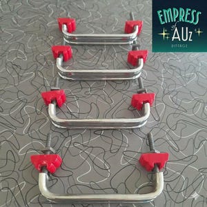 1950s Chrome D-Handle Cabinet Pulls with Red Bases (Set of 4) – Retro Furniture Hardware