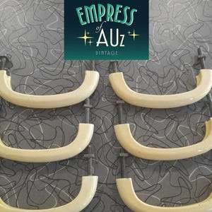 Stamped "Turner" 1960s Vintage Thermoplastic Cream Cabinet Pulls Lot of 6