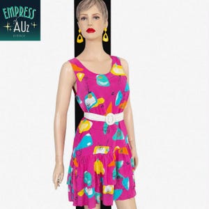 1980s Vintage "Mischief" Neon Pink Atomic Frill Dress Size 8 - 10 Made in Australia
