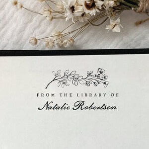 Floral Library Stamp, Romantic Vintage Style Bookplate, Custom Stamp, This Book belongs To, Personalized Rubber Stamp, Book Lover Gift #032