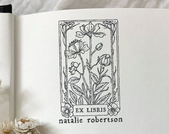 Ex Libris, Vintage Floral Book Stamp, Book Custom Library Book Stamp, This Book belongs To, Bookplate Rubber Stamp, Reader Gift #038