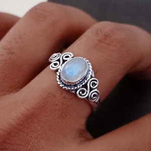 Rainbow Moonstone Silver Ring: Handmade 925 Sterling Silver Jewelry