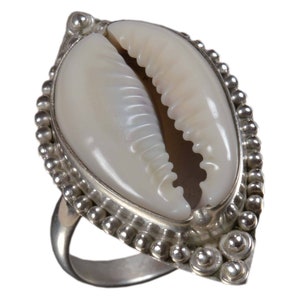 Handmade Cowrie Shell Sterling Silver Ring: Statement Sea Shell Jewelry