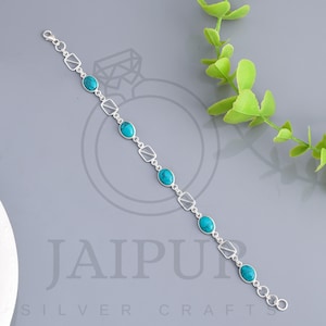 Sterling Silver Turquoise Bracelet: Adjustable Gemstone Jewelry