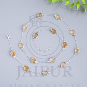 Citine Adjustable Necklace, 925 Sterling Silver Necklace, Citrine Necklace, 18 to 24 inches Adjustable Necklace, Woman & Girls Necklace