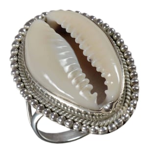 925 Solid Sterling Silver Ring, Natural Cowrie Shell Silver Ring, Kaudi Silver Ring, Cowry Shell Silver Ring, Handmade Ring, Gift For Her