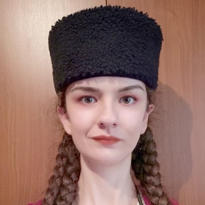 Black Sheepskin Caucasus Hat Unisex Winter Hat Handmade Leather Hat Medieval Hat Anatolian Hat XS S M L XL 2XL image 1