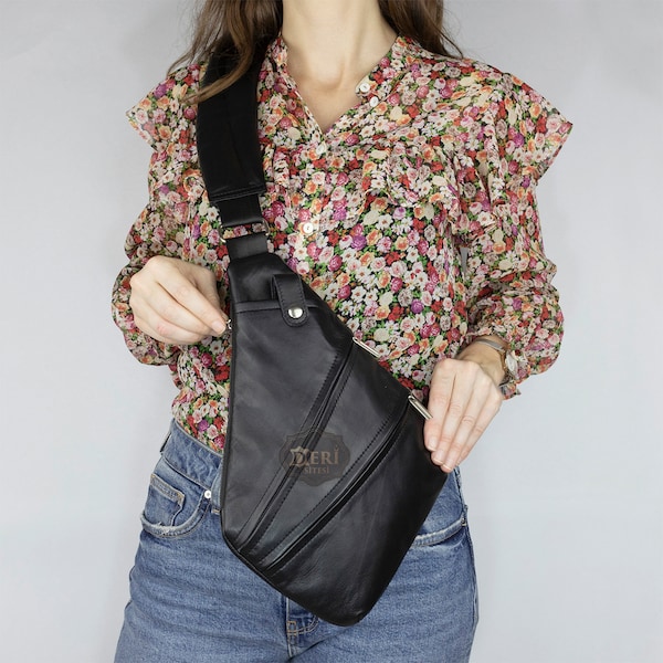 Genuine Leather Sling Bag for Women and Men, Crossbody Purse Chest Bag Messenger Shoulder Bag