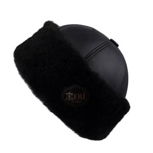 Bonnet d'hiver en fourrure chaude noir en cuir véritable, chapeau en cuir véritable, chapeau d'hiver unisexe en peau de mouton, casquette en cuir faite main XS-S-M-L-XL-2XL image 8