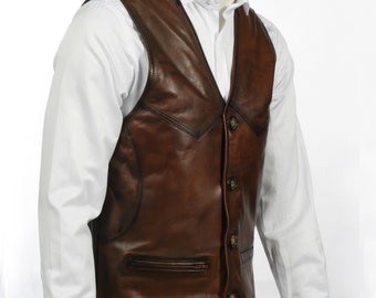 L Collarless Cordura Biker Waistcoat//Vest Black Real Leather Trim