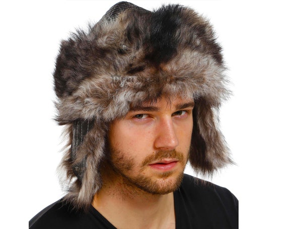 Leather hat with fur discount