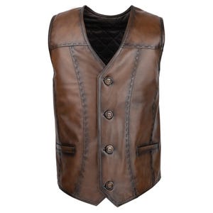 Discover the timeless elegance and rugged charm of our Men's Leather Vest, Soft Brown Leather Waistcoat, a true testament to craftsmanship and style. Handmade in Turkey from 100% genuine lambskin, this leather vest offers unparalleled softness, flexibility, and breathability—making it perfect for both casual layering and more refined occasions. The classic fit ensures all-day comfort, while the Punto stitching details add a sophisticated, polished touch to this versatile piece.