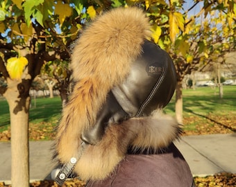 Trapper Hat With Tail Raccoon Hat Real Fur Men's Brown Hat, Finn