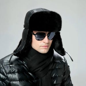 Sombrero de bombardero de piel de oveja para hombre – Gorro de piel de aviador ruso Ushanka de trampero de invierno hecho a mano