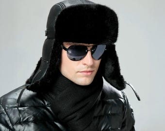 Men's Sheepskin Leather Bomber Hat – Winter Trapper Ushanka