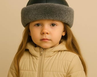 Winter Hat For Girls - Leather Kids Cap - Fur Lined Hats - Handmade Sheepskin, Warm Lambskin
