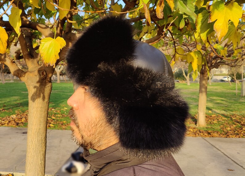 Chapeau homme en fourrure noire, chapeau de trappeur, chapeau en fourrure de renard noir, fourrure de renard, chapeau de mode image 8