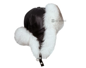 White Fox Fur Trapper Hat – Men's Leather Winter Ushanka