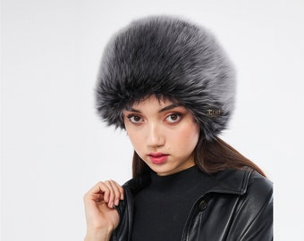 Bonnet d'hiver en fourrure de mouton retourné et fourrure pour femmes - Chapeau en cuir fait main - Couleur grise - BŞ158