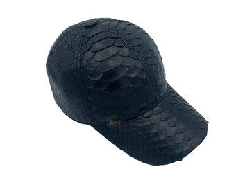 Casquette de baseball en peau de serpent 100 % python véritable - Fait main, réglable et luxueux