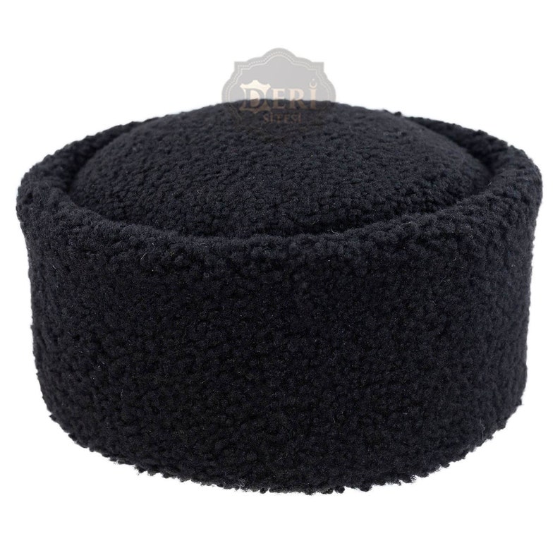 Chapeau Caucase en Peau de Mouton Noire Chapeau d'Hiver Unisexe Chapeau en Cuir Fait Main Chapeau Médiéval Chapeau Anatolien S083 image 4