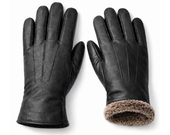 Men’s Genuine Sheepskin Leather Gloves with Real Lamb Fur Lining | Handmade Winter Gloves | Warm Natural Leather for Cold Weather Daily Wear