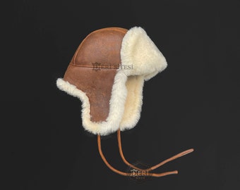 Handcrafted Leather Aviator Russian Ushanka Trapper Winter Fur Hat for Men & Women