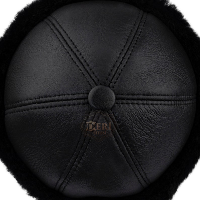 Bonnet d'hiver en fourrure chaude noir en cuir véritable, chapeau en cuir véritable, chapeau d'hiver unisexe en peau de mouton, casquette en cuir faite main XS-S-M-L-XL-2XL image 6