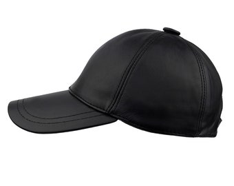 Casquette de baseball noire en cuir véritable - Casquette de baseball unisexe - Casquette snapback d'arbitre classique réglable en peau de mouton - Noir