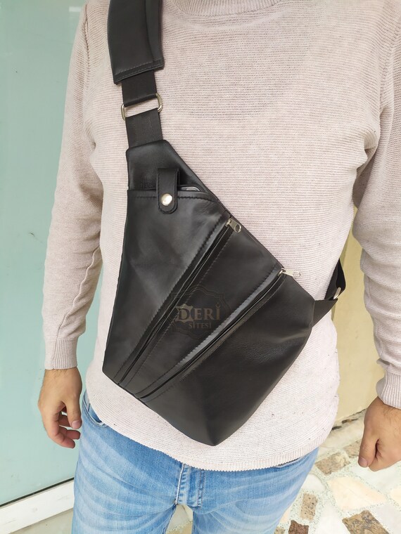 Genuine Leather Sling Bag for Men Crossbody Purse Chest Bag | Etsy