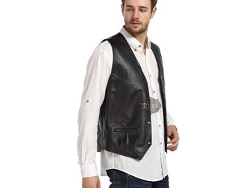 Mens Real Leather Traditional Style Classic Waistcoat Gilet Vest Black, Size: S - M - L - XL - 2 XL - 3 XL - Brand Derisitesi - Y017