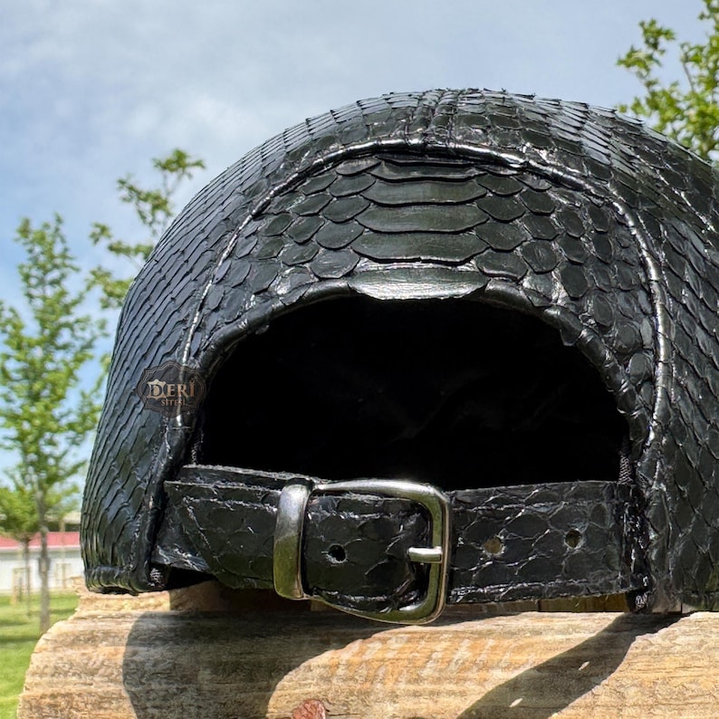Czapka z daszkiem z prawdziwej skóry węża Python – ręcznie robiona skórzana czapka, regulowana, unisexowa czapka zdjęcie 9