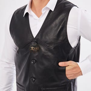 Leather Vest Men Brown Sheepskin Waistcoat Handmade Cowboy Biker Motorcycle Outerwear Western Jerkin image 19