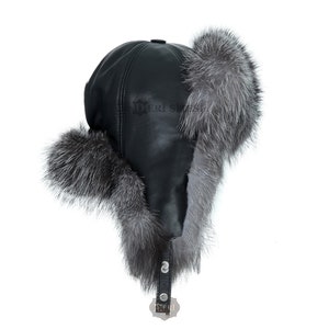 Cappello Trapper In Pelle E Pelliccia Di Volpe Fatto A Mano - Stile Aviatore Vintage Uomo Taglia L