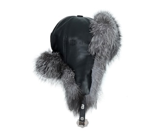 Silver Fox Fur Trapper Hat – Men's Black Leather Ushanka