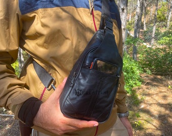 Men’s Leather Sling Bag – Handmade Crossbody Chest Satchel, Genuine Anti-Theft Shoulder Purse