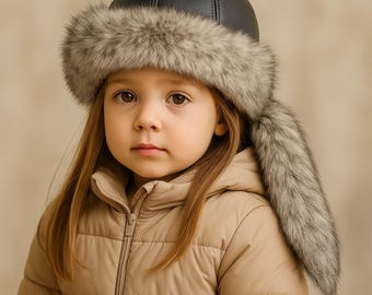 Girls Winter Hat - Sheepskin Leather Hats – Handmade Wolf Fur Cap, Warm Lambskin Kalpak