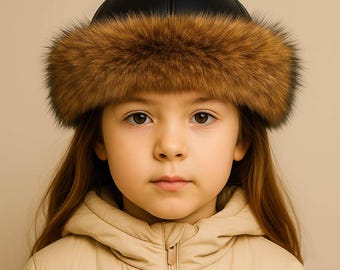 Girls Faux Fur Hat, Sheepskin Leather Winter Hats – Handmade Kids Cap, Warm Turkish Bork