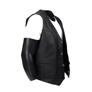Men's Leather Vest - Soft Black Lambskin Motorcycle Waistcoat- Handmade Fit Turkish Sheepskin Gilet
