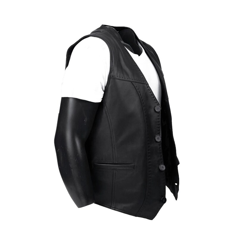 Men's Leather Vest - Soft Black Lambskin Motorcycle Waistcoat- Handmade Fit Turkish Sheepskin Gilet