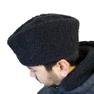 Chapeau kalpak anatolien en peau de mouton noir Chapeau en cuir fait main Chapeau turc Papakha image 8