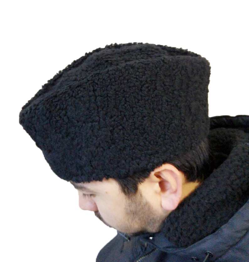 Chapeau kalpak anatolien en peau de mouton noir Chapeau en cuir fait main Chapeau turc Papakha image 8