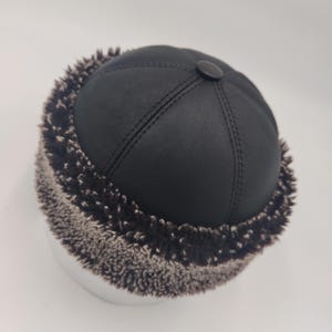 Shearling Sheepskin Leather Fur Hat – Unisex Winter Cap, Handmade Genuine Lambskin Warm Headwear image 10